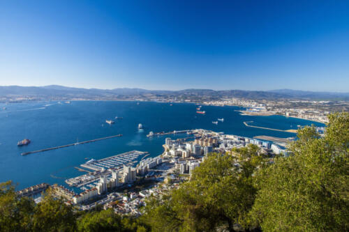 View from the top of the rock of Gibraltar on the city.