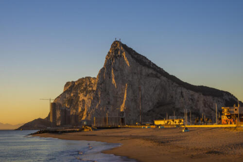 View to the rock of Gibraltar during sunrise.