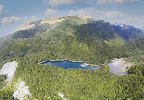 Biogradsko lake is a glacial lake in the intermountain valley of Bjelasica. Kolasin, Biogradska Gora national park. Montenegro, Europe