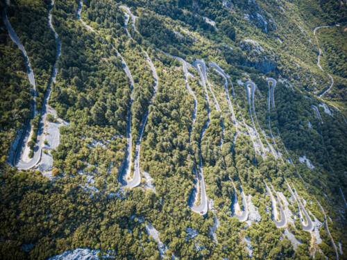 Aerial view on the road serpentine in the national park Lovcen in Montenegro.