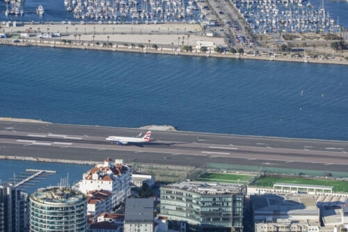 View of Gibraltar airport from a vantage point on a rock.