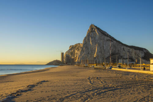 View to the rock of Gibraltar during sunrise.